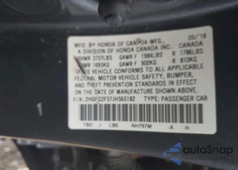 2018 Honda Civic Lx from USA, damaged, VIN 2HGFC2F57JH565182